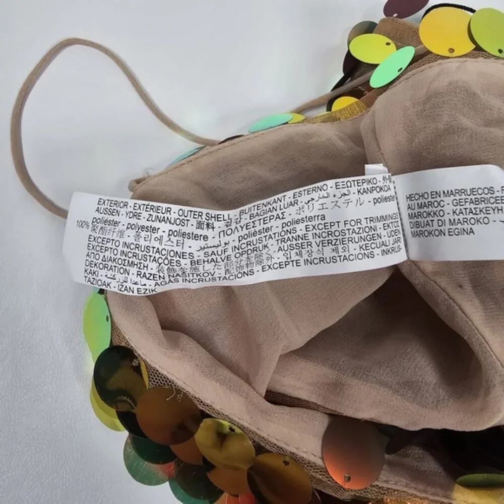 NWOT ZARA Metallic‎ Gold SEQUIN Crop TOP Thin Straps 9406/103 Size XS - Picture 16 of 16